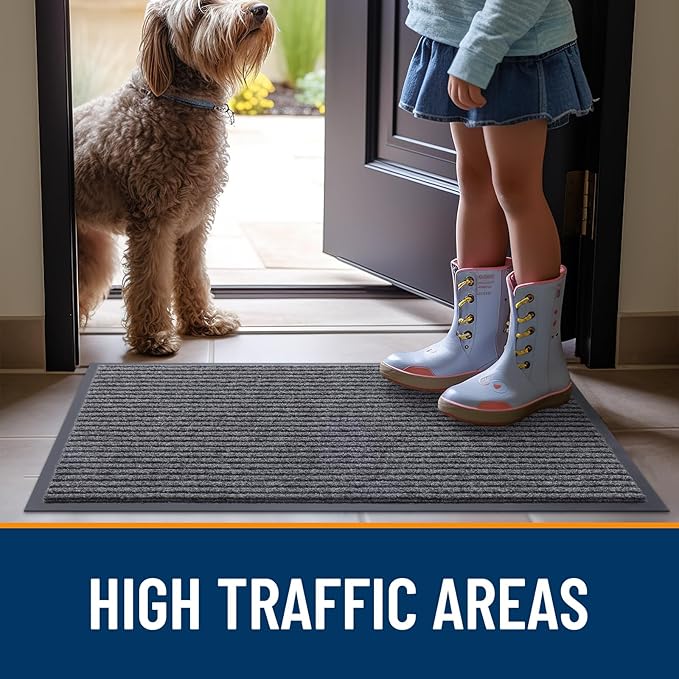 OLANLY Front Door Mat Indoor Outdoor Entrance, Waterproof Heavy Duty Doormat, Fade Resistant, Low Profile, Easy Clean Patio Porch Welcome Floor Mats for Entry, 59x40, Grey