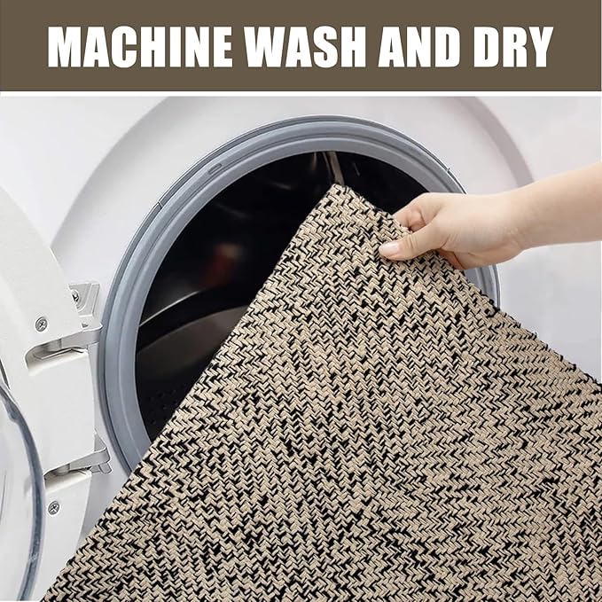 Collive Washable Small Bathroom Rug 2x3, Hand Woven Low Profile Front Door Mat Natural/Black Farmhouse Entryway Rugs, Cotton Reversible Kitchen Carpet for Foyer Bedroom Door Decor