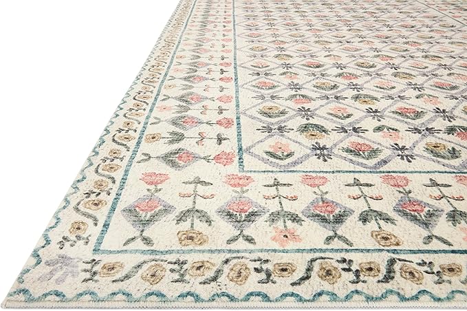 Loloi Rifle Paper Co. Eden Collection EDE-03 Lattice Ivory 2'-6" x 11'-6" Runner Rug feat. CloudPile™