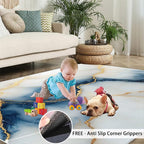 5x8 Abstract Marble Kids Rug - Blue-White-Marble Dining Room Rug, Luxury Stone Pattern Area Rugs Indoor Modern Rugs for Bedroom Hardwood Floors Teen Room