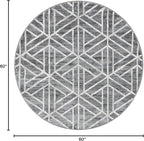 Rugs.com Lattice Trellis Collection Rug – 5 Ft Round Gray Low-Pile Rug Perfect for Kitchens, Dining Rooms