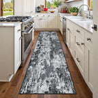 Washable Area Rugs 2'x6' Non-Slip Modern Abstract Soft for Living Room Entryway Bedroom Nursery, Print Pattern, Black Gray
