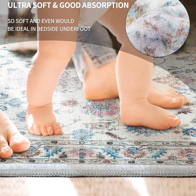COMSLE Washable Door Mat, Front Door Mat Indoor Faux Wool Absorbent Small Rugs for Entryway Distressed Throw Rug Non-Slip Accent Floor Carpet for Entrance Bedroom, 24X48 Inches Pink Floral