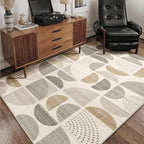 MUJOO Boho Rug Washable,4x6.5 Area Rugs for Bedroom Living Room Bedside Office,Throw Floor Carpet Non Slip Soft Indoor Modern Abstract Bohemian Neutral Beige