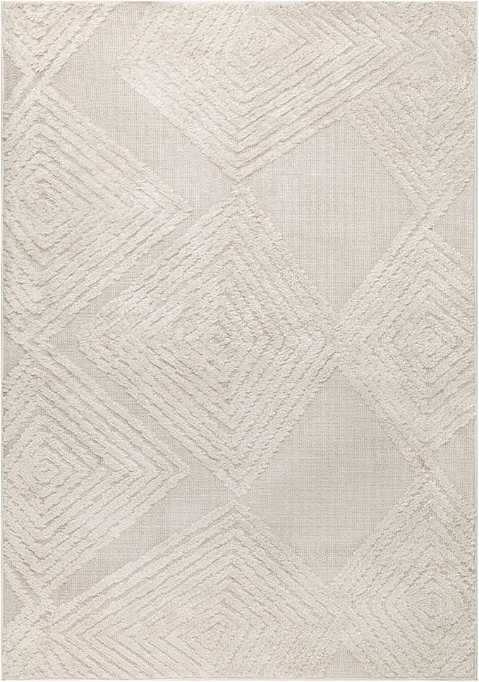 Antep Rugs Palafito 6x9 Geometric Shag Diamond High-Low Pile Textured Indoor Area Rug (Beige, 6'7" x 9')