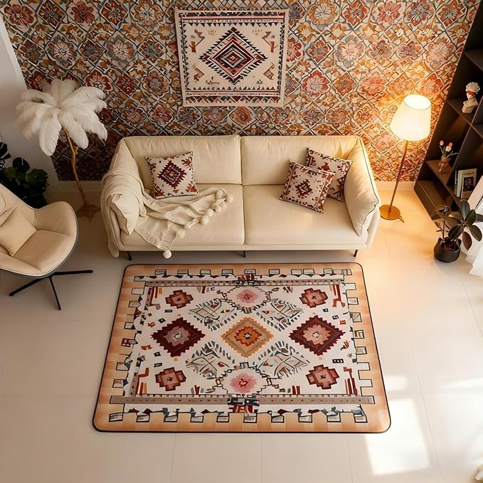 Bohemian Large Area Rug 5x7 Boho Decor Western Living Room Rug | Southwestern Native Aztec Rugs for Bedroom, Ethnic Tribal Geometric Carpet Indoor Floor Mat