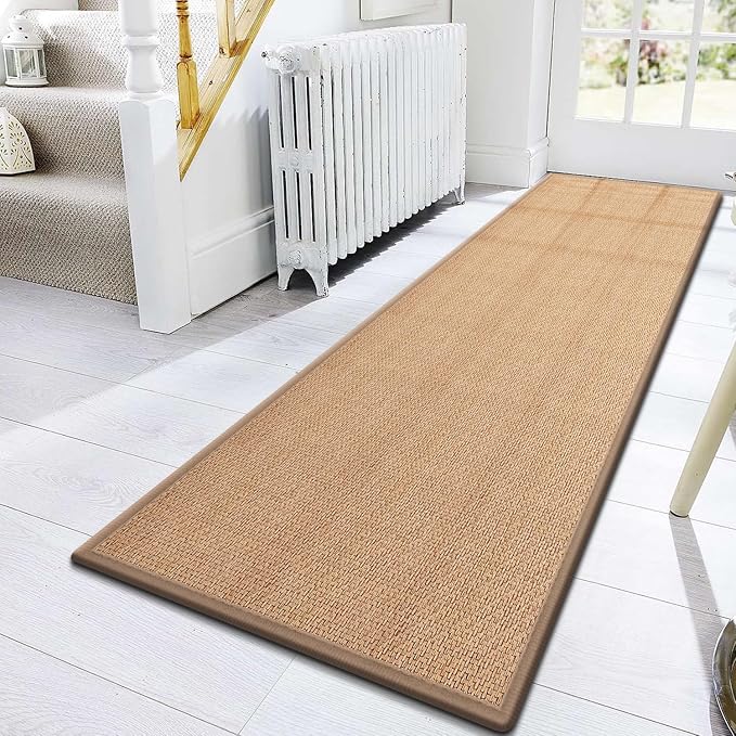 Rubber Runner Rug for Hallways Non Slip, Low Pile Long Laundry Room Mat Hall Jute Rug Runner Carpet Non Skid