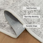 FMFUNCTEX 6x9 Washable Area Rug Grey Vintage Neutral Distressed Large Non Slip Carpet for Living Room Bedroom Soft Low Pile Indoor Mat Retro Floral Throw Rug for Dining Room Kitchen Office Nursery