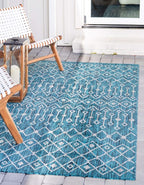 Unique Loom Outdoor Trellis Collection Area Rug - Tribal Trellis (6' 1" x 9' Rectangle, Teal/ Ivory)
