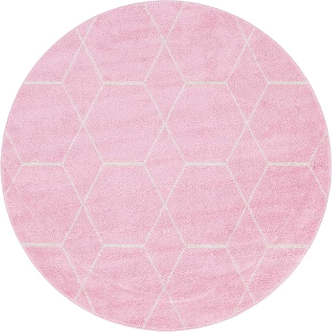 Unique Loom Trellis Frieze Collection Area Rug - Geometric (5' 1" Round, Light Pink/ Ivory)