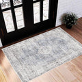 Washable Area Rug 2'x3' Door Mat Vintage Distressed Doormat Indoor Entrance Traditional Thin Rug Floral Print Non Slip Carpet for Kitchen Bathroom Bedroom Living Room