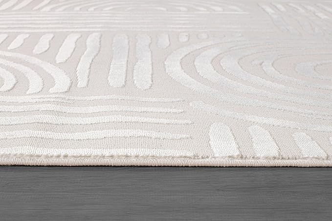 Beverly Rug Modern Geometric Area Rug 5x7 Low-High Pile Durable Soft Abstract Curved Indoor Rugs for Living Dining Room Office Stain Resistant Non Shedding Casual Indoor Carpet Beige White 5 x 7