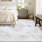 Area Rug 5x7 Living Room Rug, Machine Washable Vintage Distressed Medallion Rug Non-Slip Soft Low Pile Large Indoor Rugs for Bedroom Kitchen Dining Room Office(Beige,5'x7')