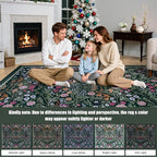 Area Rugs 9x12 Living Room: Floral Washable Rug Vintage Large Soft Boho Non-Slip Carpet Indoor Floor Stain Resistant Low Pile Carpets for Bedroom Dining Room Farmhouse Nursery Home Office Dark Green
