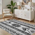 Area Rugs Moroccan for Living Room 7x9, Washable Non-Slip Boho Rug, Neutral Farmhouse Soft Carpet for Bedroom, Kitchen, Dining Room, Entryway, Geometric Print Tribal Carpets, Black and White