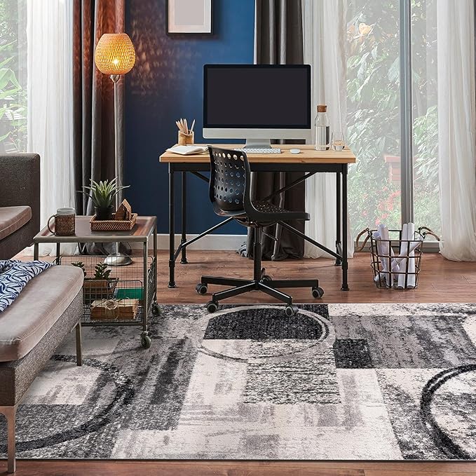 Rugshop Contemporary Circle Design Area Rug, Carpet with Jute Backing for Living Room, Dining Room, or Home Office, Cream, 7'10" x 10'2"