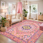 SERISSA Area Rugs 5X7 Nursery Rug for Baby Girl, Washable Non-Slip Boho Rug for Living Room, Ultra Soft Cute Fuchsia Pink Rugs for Bedroom Playroom Kids Room Dining Room Office Dorm Decor
