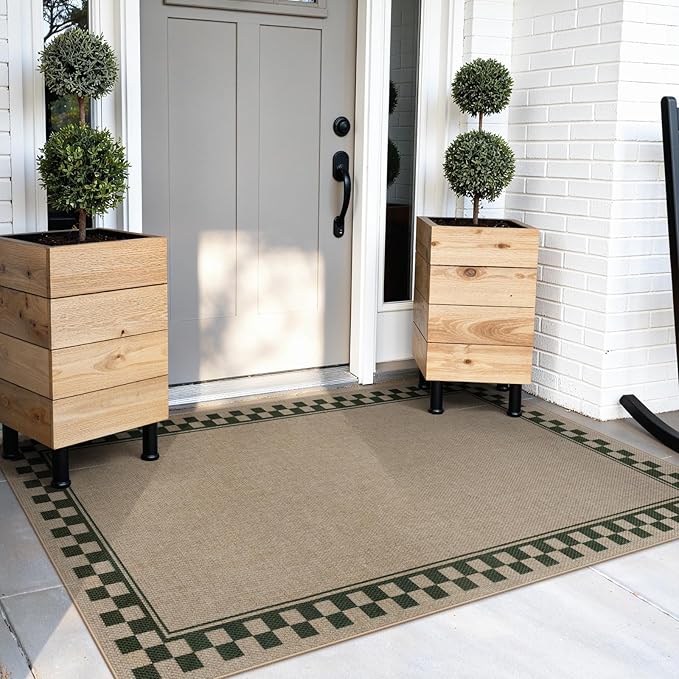 OJIA Easy Jute 3x5 Washable Rugs for Entryway, Farmhouse Checkered Indoor Door Mat Non-Slip Indoor Outdoor Rugs Modern Patio Rug Front Door Mat Outside Entrance Throw Carpet for Entry Porch Decor