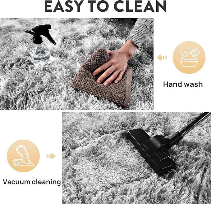 Ultra Soft Fluffy Rugs for Bedroom, Anti-Skid Indoor Carpet Nursery Rugs for Kids Room Home Decor, Rectangular Fuzzy Rug Tie-Dyed Light Grey 6x9 Feet