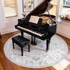 jinchan Kalen Round Rug 8ft Area Rug Washable Vintage Indoor Retro Floor Cover Distressed Gray Floral 8' Round Circle Boho Non Slip Thin Carpet for Living Room Dining Room Bedroom Kitchen Grey