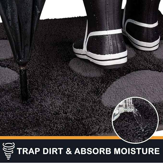 PURRUGS Dirt Trapping Door Mat 24" x 35.5", Non-Skid/Slip Machine Washable Microfiber Entryway Rug, Dog Doormat, Super Absorbent Welcome Mat for Muddy Wet Shoes and Paws, Charcoal