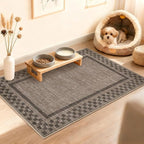 Small Area Rug 2x3 Modern Checkered Entry Rug Solid Color Scalloped Kitchen Rugs Washable Bedroom Doormat Non Slip Stain Resistant Bordered Throw Carpet for Living Room Nursery Laundry, Brown