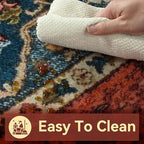 YJ.GWL Area Rugs for Living Room 5x7 Machine Washable Rugs, Non Slip Floral Vintage Rug Indoor Carpet, Stain Resistant Large Rug for Bedroom Dining Room, Orange-Red