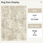 6x9 Abstract Area Rugs for Living Room 6 x 9 Washable Non Slip Low Pile Gray Rugs for Bedroom Dining Room Foldable Thin Beige Gray