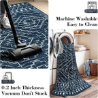 Wonnitar Moroccan Bathroom Rug,Washable 2x3 Small Bath Mat, Boho Tribal Soft Kitchen Sink Mat, Non-Slip Geometric Entry Way Rug, Low-Pile Indoor Carpet for Bedside Entrance Laundry (Blue,2'x3')