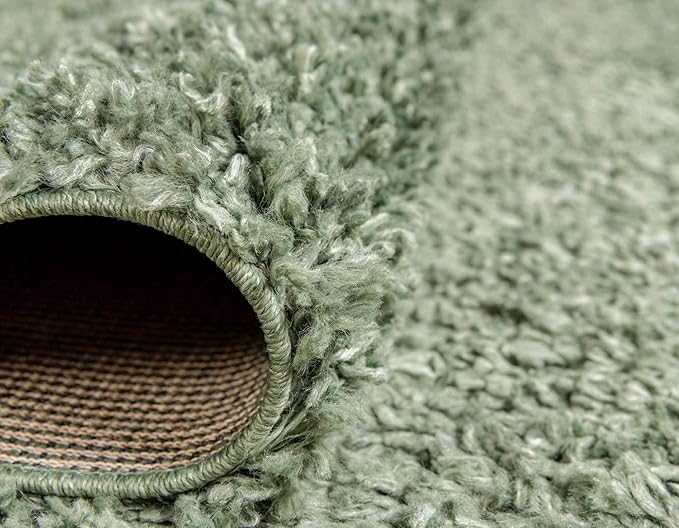 Unique Loom Davos Shag Collection Area Rug - Solid (4' 1" Round, Sage)