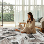 6X9 Area Rugs for Living Room Bedroom,Modern Abstract Large Carpet Washable Rugs 6X9 for Dining Room Office,Non Slip Gray Print Faux Wool Thin 6 by 9 Indoor Nursery Kids Home Pet & Child Friendly