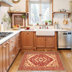 SERISSA Boho Rugs for Entryway, 2x3 Washable Non-Slip Entryway Rug Small Area Rug, Ultra Soft Oriental Vintage Red Beige Low-Pile Indoor Door Mat Floor Carpet for Entrance Bedroom Kitchen Bathroom