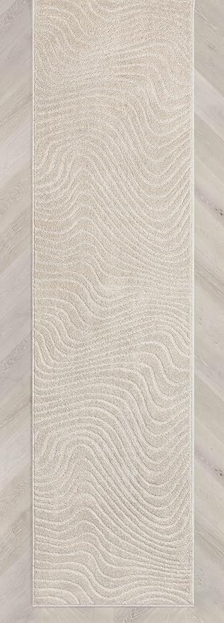 Well Woven Custom Size Hallway Stair Runner - Choose Your Length - 27 Inches Wide x 19 Feet Long Runner (27" x 19' Runner) Rug - Ivory Sibi Soft Touch, Modern Abstract - Hi-Lo Pile
