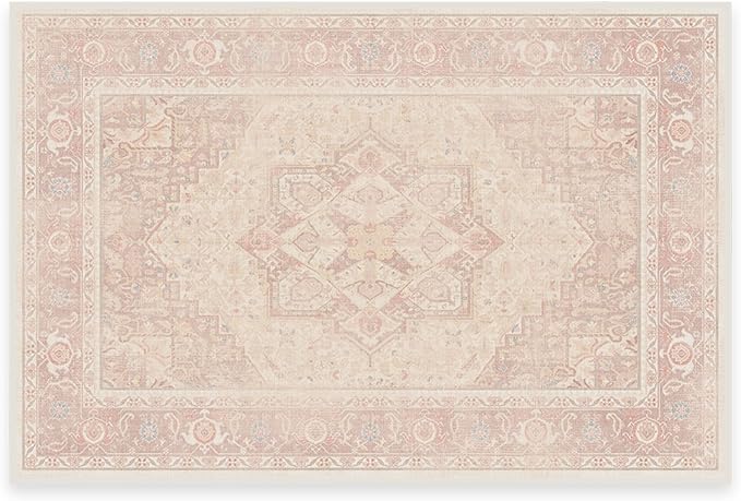 RUGGABLE Washable Area Rug – Kamran Soft Pink 2x3, Stain-Resistant, Non-Slip – Small Machine Washable Rugs for Living Room, Bedroom, Hallway, Entryway & Bathroom–with Cushioned Pad