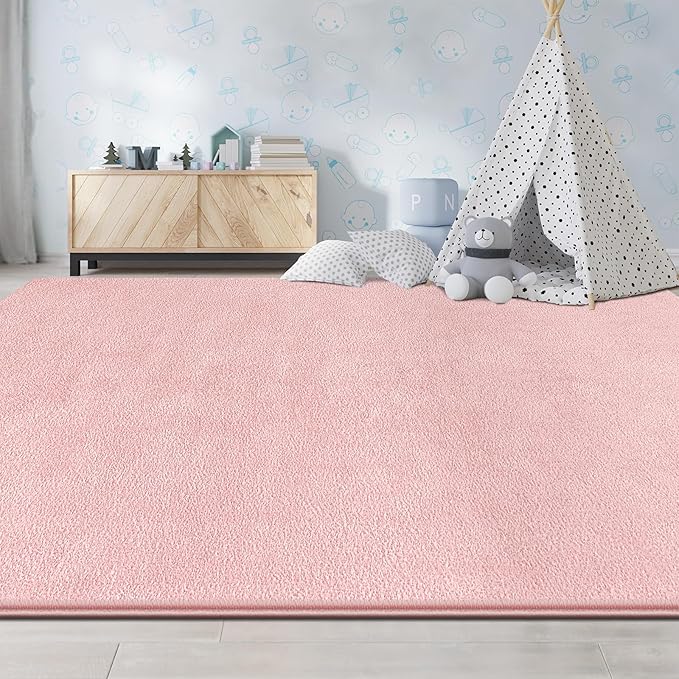 Large Area Rugs for Living Room Bedroom, 6x9 Feet Pink Rug, Minimalist Modern Shag Rug, Soft Thick Comfy Memory Foam Indoor Carpet, Non-Slip Washable Rug for Boys Girls Dorm Nursery Room Home Decor