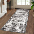 Modern Abstract Runner Rug 2x5, Grey Black Washable Kitchen Runner Entryway Rug Mat Non-Slip Soft Hallway Rug Runner Thin Print Faux Wool Carpet for Bedroom Laundry Room Indoor