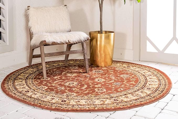 Unique Loom Voyage Collection Traditional Oriental Classic Intricate Design Area Rug (8' 0 x 8' 0 Round, Terracotta/Ivory)