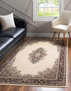 Unique Loom Reza Collection Traditional Persian Style Area Rug, 6 x 9 ft, Ivory/Brown