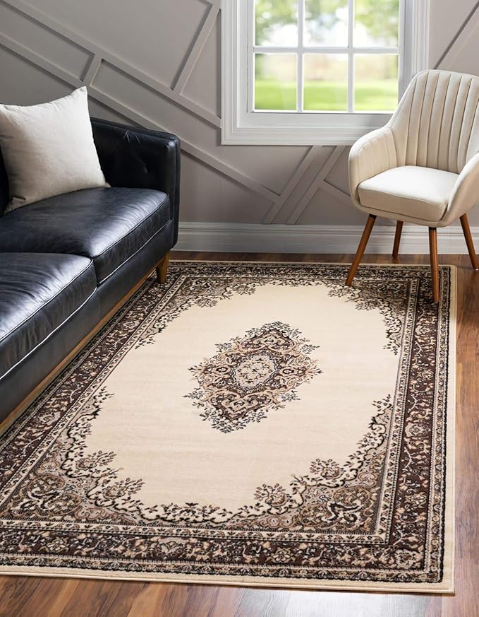 Unique Loom Reza Collection Traditional Persian Style Area Rug, 2 ft 2 in x 3 ft, Ivory/Brown