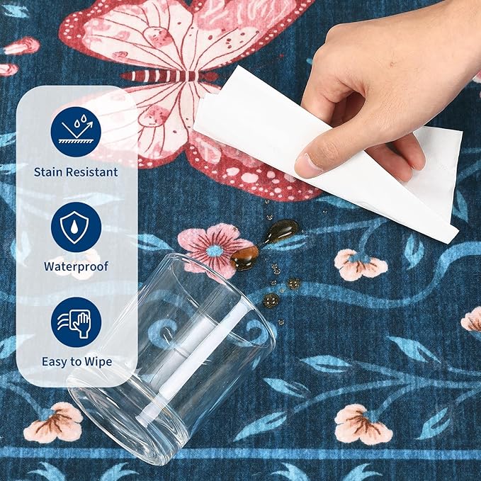 GarveeHome Area Rugs 9x12 Living Room Floral Rugs Non Slip Washable Large Bedroom Throw Carpet Stain Resistant Low Pile Blue Bow Rugs Soft Boho Bow and Flower Carpets for Nursery Home Decor, 9x12