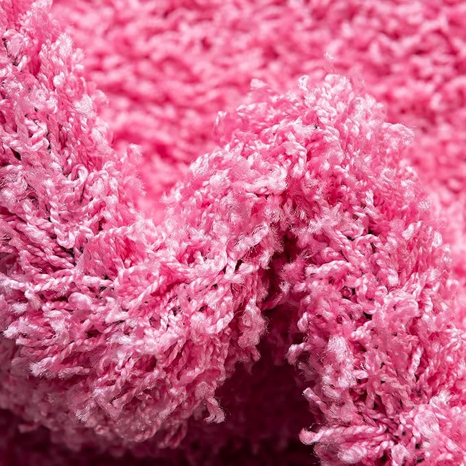 Unique Loom Solid Shag Collection Area Rug (4' 1" Round, Taffy Pink)