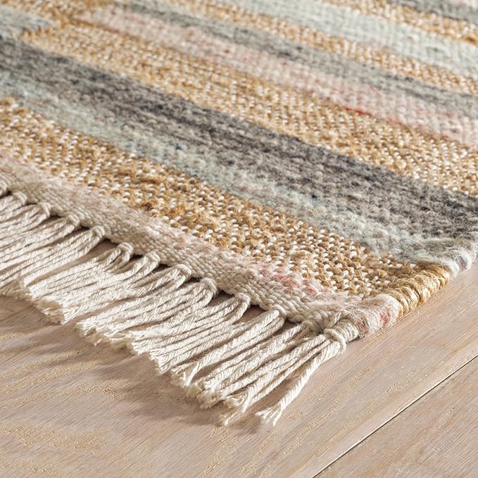 Dash & Albert Ravel Stripe Blue Handwoven Wool Rug, 7.5 X 9.5 Feet, Blue Geometric Pattern