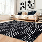 YIHOUSE Abstract Washable Rug 6x9,Ultra Thin Non Slip Black Rugs for Living Room,Modern Minimalist White Stripe Rugs for Bedroom,Dining Room Office Playroom (6'x9',Black-3)