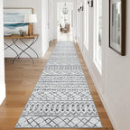 KUTA Hallway Runner Rug 2.6x12 Non-Slip Washable, Moroccan Vintage Beige Boho Long Kitchen Rug Ultra Soft Distressed Geometric Floor Carpet Runners for Bedroom Laundry Stairway Entryway