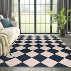 Checkered Area Rug 5x7 Black Washable Living Rugs Non-Slip Modern Ultra Soft Neutral Low Pile Diamond Carpet for Office Dining Room Playroom Kids Room