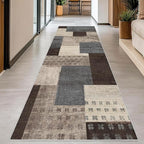 Modern Geometric Patchwork Indoor Runner Rug for Living Room, Blue-Taupe 2.7'x 8' Rug Rockwood Collection Hardwood Floors Decor for Bedroom, Blue Throw Carpet for Office Entryway Dining Room