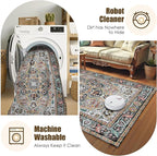 Washable Area Rug 3' x 5 ' Vintage Traditional Persian Mat - Foldable Distressed Non-Slip Machine Washable Carpet for Living Room Bedroom Kitchen Home Decor - Slate and Multicolor