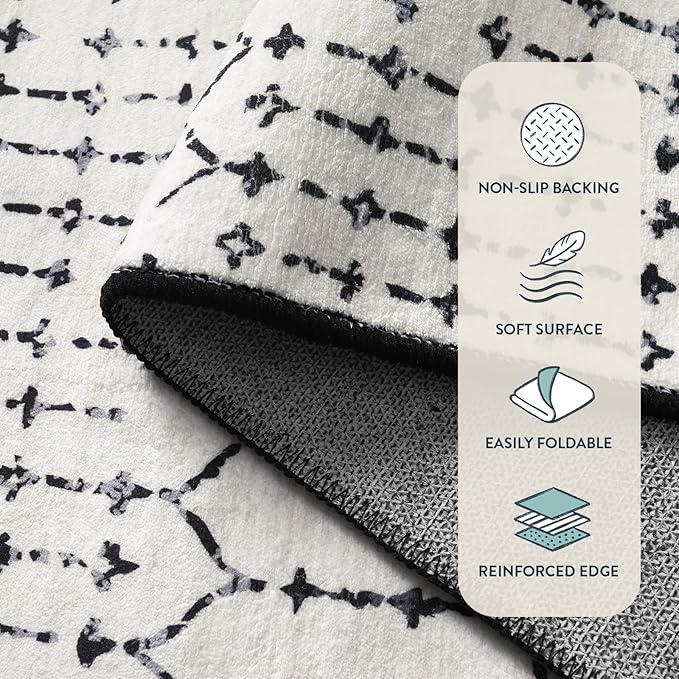 Lahome Moroccan Door Rugs for Entryway Indoor 2x3 Non-Slip Washable Front Door Mat Stain Resistant Untra-Thin Black Small Kitchen Rug, Geometric Print Inside Door Mats for Home Entrance Bathroom Sink