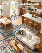 Floral Runner Rug 2x6 - Washable Vintage Kitchen Rug Low Pile Non-Slip Carpet for Entryway Hallway, Laundry, Bedroom - Soft, Stain Resistant Indoor Area Rug - Blue