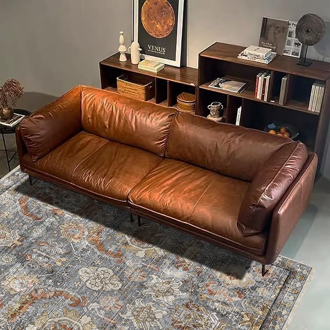 RUGSURE Washable Area Rugs - Perfect for Living Room, Bedroom, Kids Room, Nursery - Stain & Water Resistant Non-Slip, Pet & Child Friendly, Vintage Tribal Area Rugs (Turmeric and Grey, 4' x 6')